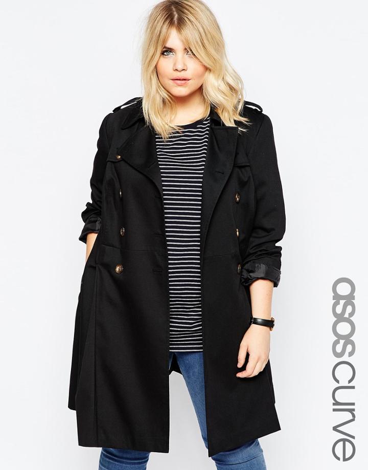 Asos Curve Skater Trench - Black