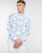 Jaded London Blue Vintage Tattoo Long Sleeve Shirt In White