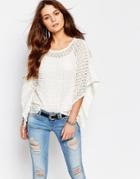 Only Poncho Sheer Lace Knit Sweater - Cream