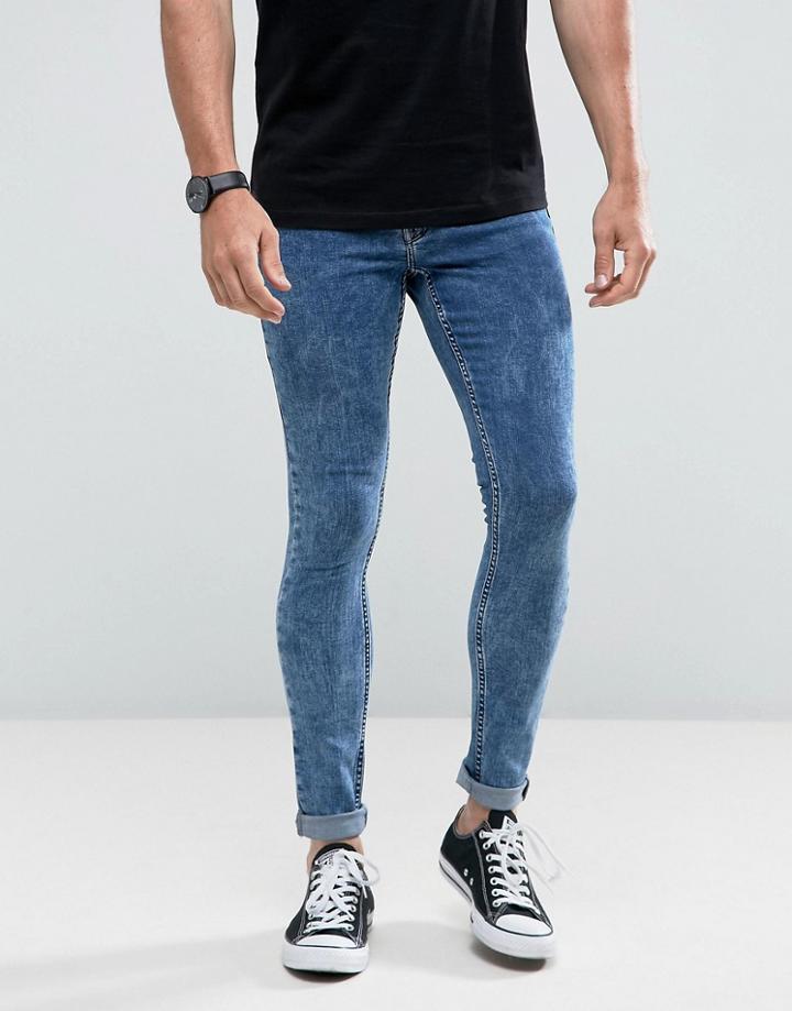 Hoxton Denim Extreme Skinny Acid Wash Jeans - Blue