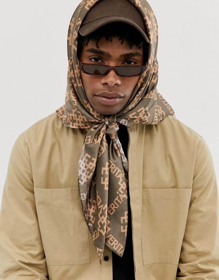 Asos Design Oversized Scarf In Verita Print - Brown