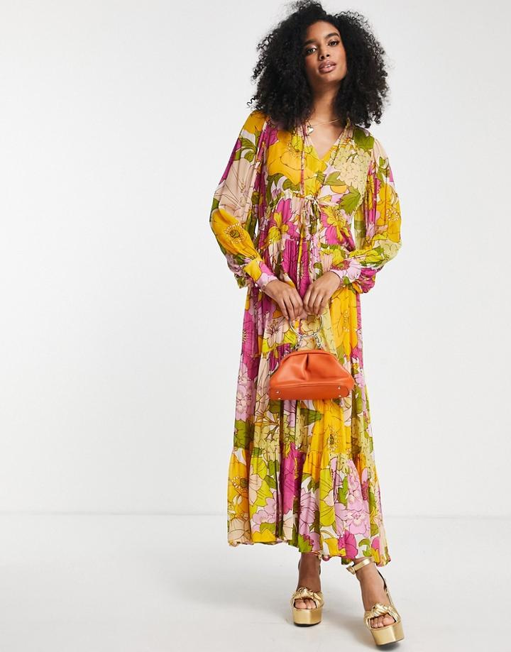 Asos Edition Tiered Maxi Dress In Retro Floral Print-multi