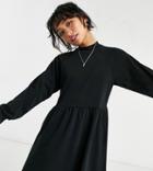 New Look Petite High Neck Volume Sleeve Sweatshirt Dress In Black