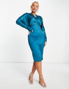 Femme Luxe Wrap Midi Dress In Teal-blue