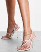 Simmi London Round Toe Heeled Sandals In Stone-white