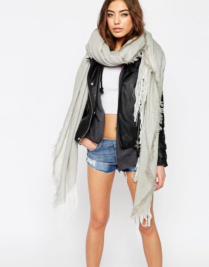 Asos Oversized Chevron Lightweight Scarf - Gray