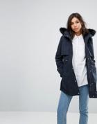 Parka London Annie Classic Parka Jacket With Faux Fur Lined Hood- Exclusive - Navy