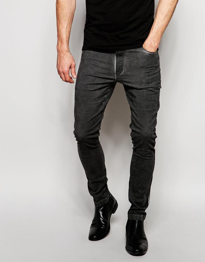 Asos Super Skinny Pants In Oil Wash Charcoal - Dark Gray