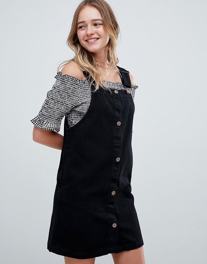Monki Button Front Denim Dress - Black