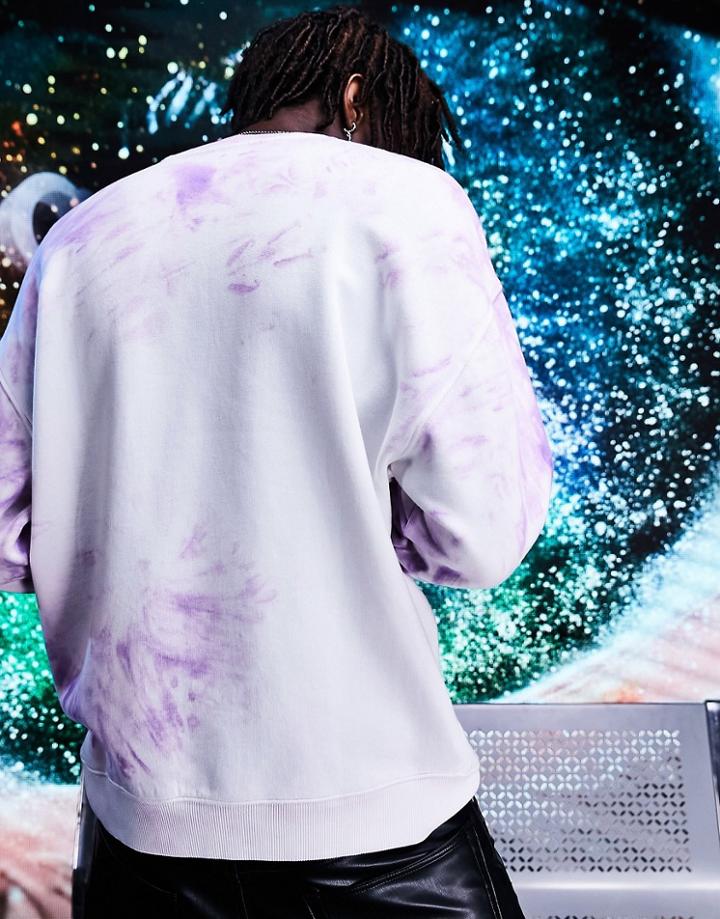 Asos Design Oversized Sweatshirt In Purple Spiral Tie Dye-white