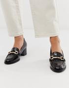 Asos Design Stirrup Mid-heeled Loafers In Black Patent