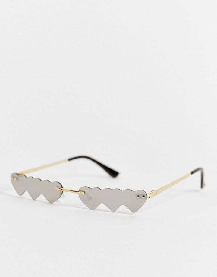 Public Desire Multi Heart Sunglasses In Metallic Silver