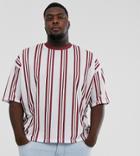 Asos Design Plus Oversized Vertical Stripe T-shirt In Red And White