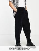 Asos Design Oversized Tapered Pants In Velvet Look-black