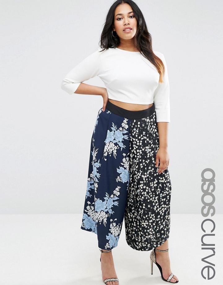 Asos Curve Mixed Floral Pleated Culottes - Multi