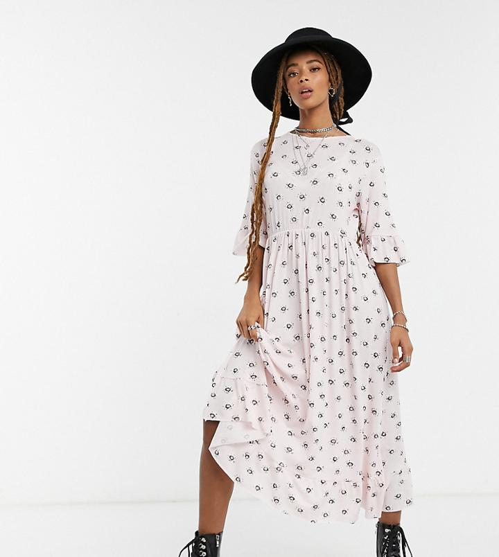 Rokoko Maxi Smock Dress With Ruffle Hem In Vintage Daisy Print-pink