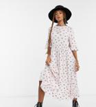 Rokoko Maxi Smock Dress With Ruffle Hem In Vintage Daisy Print-pink