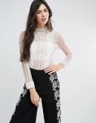 Endless Rose Long Sleeve Sheer Shirt With Lace Detail - White