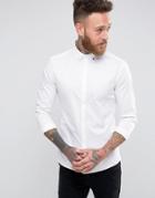 Asos Skinny Shirt In White Sateen With Stud Button Down Collar - White