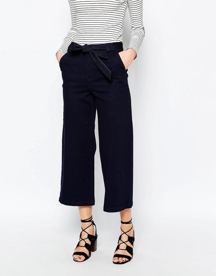 Warehouse Denim Tie Waist Culottes - Indigo