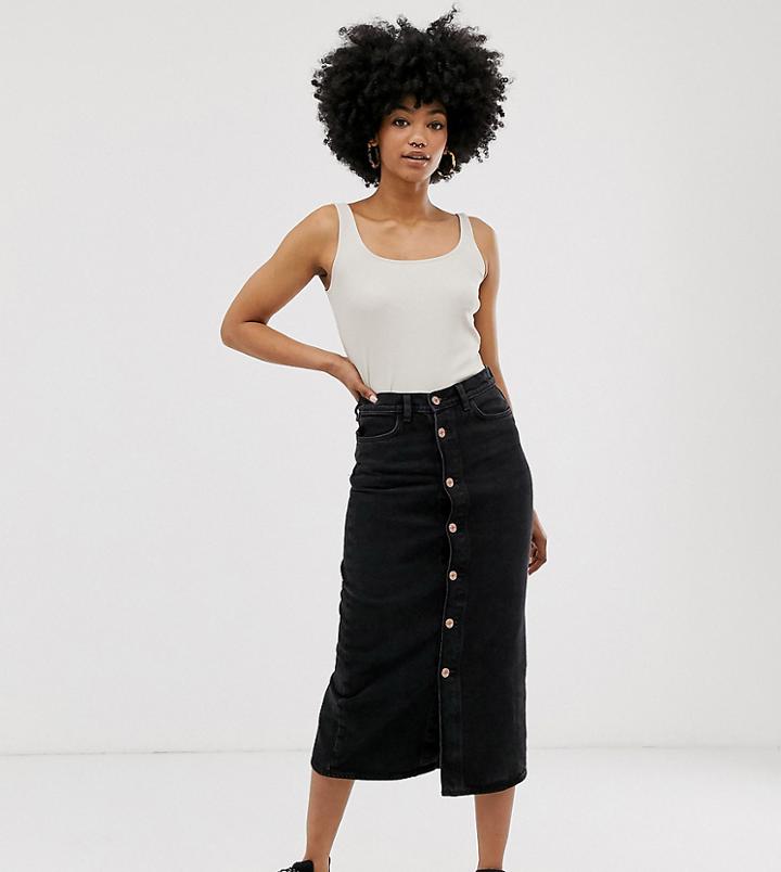 Monki Midi Denim Pencil Skirt In Black - Black