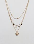 Asos Hearts Multirow Necklace - Gold