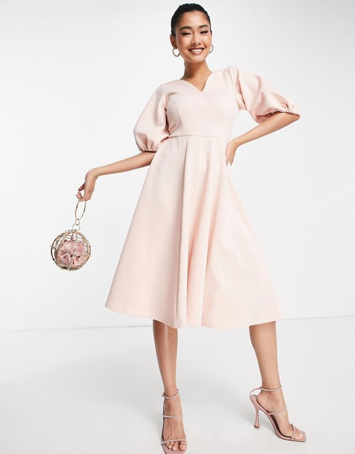 Closet London Balloon Sleeve Skater Dress In Blush-pink