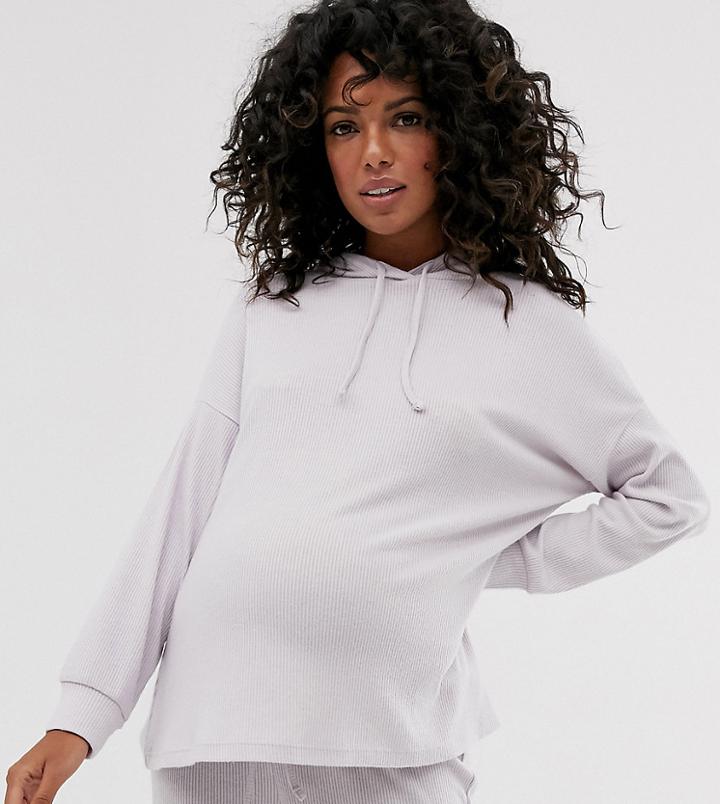 Asos Design Maternity Lounge Ribbed Soft Hoodie-purple
