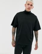 Asos Designoversized Short Sleeve Jersey Roll Neck In Black