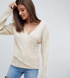 Missguided Wrap Front Sweater - Beige