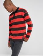 Sixth June Rugby Polo Shirt In Black With Red Stripes - Black