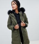 Esprit Faux Fur Hood Contrast Detail Parka