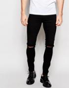 Asos Spray On Jeans With Knee Rip In Black - Black