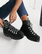 Qupid Flatform Chunky Hiker Boots In Black