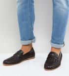 Frank Wright Wide Fit Woven Loafers In Brown Leather - Brown