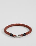 Tommy Hilfiger Braided Leather Hook Bracelet In Brown - Black