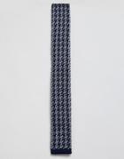 Moss London Knitted Tie With Dogstooth Design - Navy