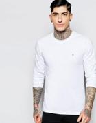 Farah Long Sleeve T-shirt With F Logo In Slim Fit In White Exclusive - White
