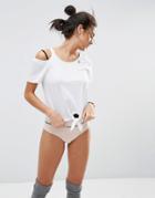 Asos Lounge Split Shoulder Knot Front Tee - White