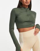 Hiit Crop Top With 1/4 Zip In Khaki-green