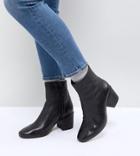 Asos Rosana Wide Fit Leather Block Heeled Boots - Black