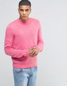 Asos Mohair Mix Crew Neck Sweater In Pink - Pink