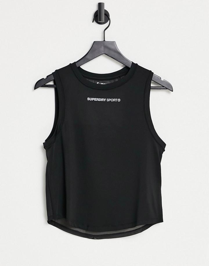 Superdry Sport Training Logo Tank Top In Black