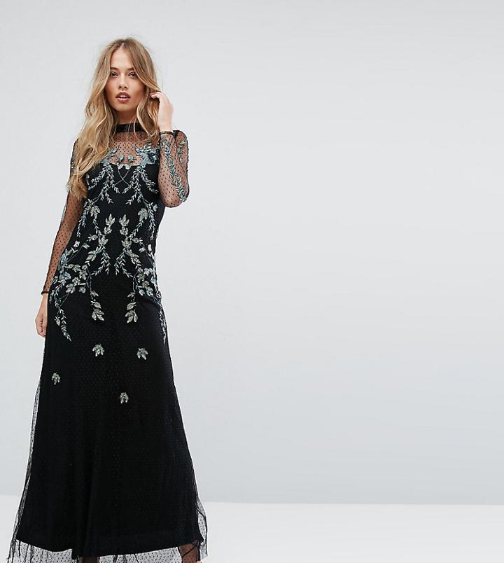 Hope & Ivy Mesh Maxi Dress With Embellishment - Black