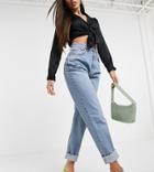 Asos Design Tall High Rise 'slouchy' Mom Jean In Stonewash-blues