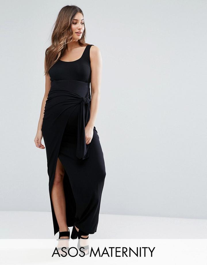 Asos Maternity Over The Bump Knot Side Maxi Skirt - Black