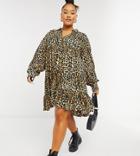 Asos Design Curve Trapeze Mini Shirt Dress With Pep Hem In Animal Print-multi