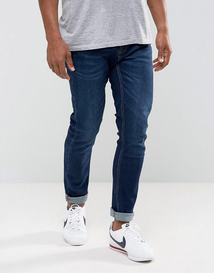 Pull & Bear Slim Jeans In Dark Blue - Blue