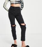 Parisian Tall Ripped Mom Jeans In Washed Black