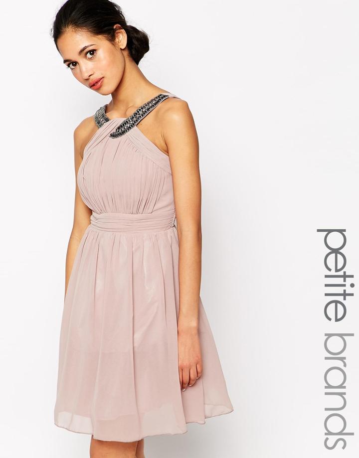 Little Mistress Petite Embellished Twist & Flare Sleeveless Dress - Mink